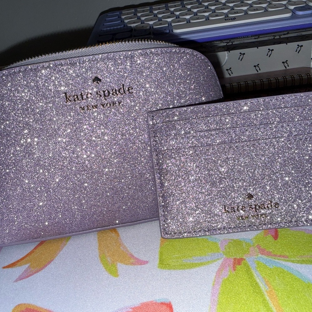 Kate Spade Purple Glitter Pouch and Card Holder